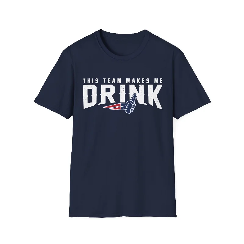 Men's short - sleeve linen t - shirts for summer beach outingsNew England This Team Makes Me Drink T-shirt