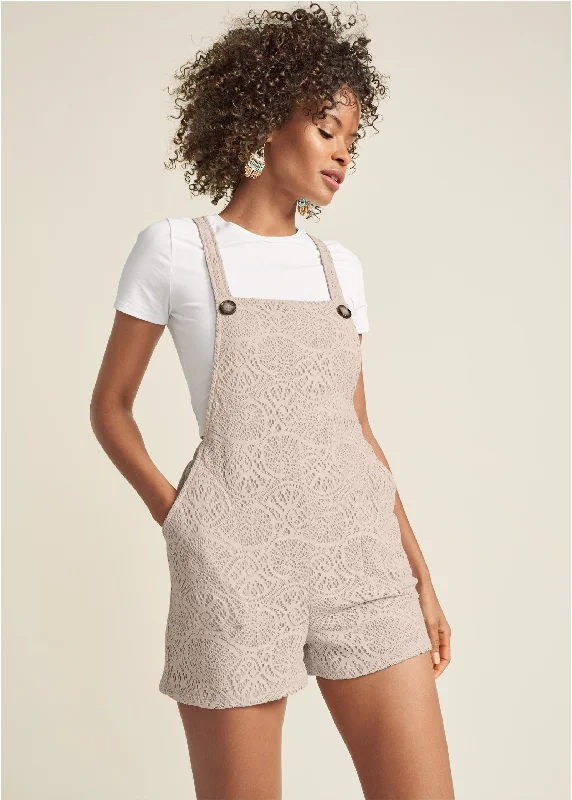 Lace Overalls  - Tan