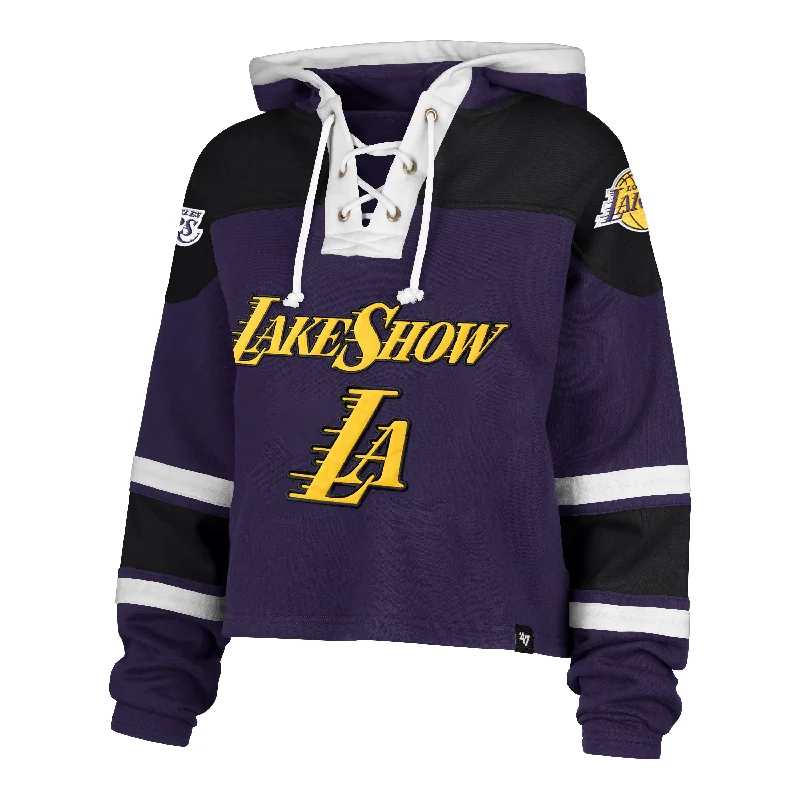 Luxury men sweatshirt made from high - end materials LOS ANGELES LAKERS CITY EDITION CROPPED SUPERIOR '47 LACER HOOD WOMENS