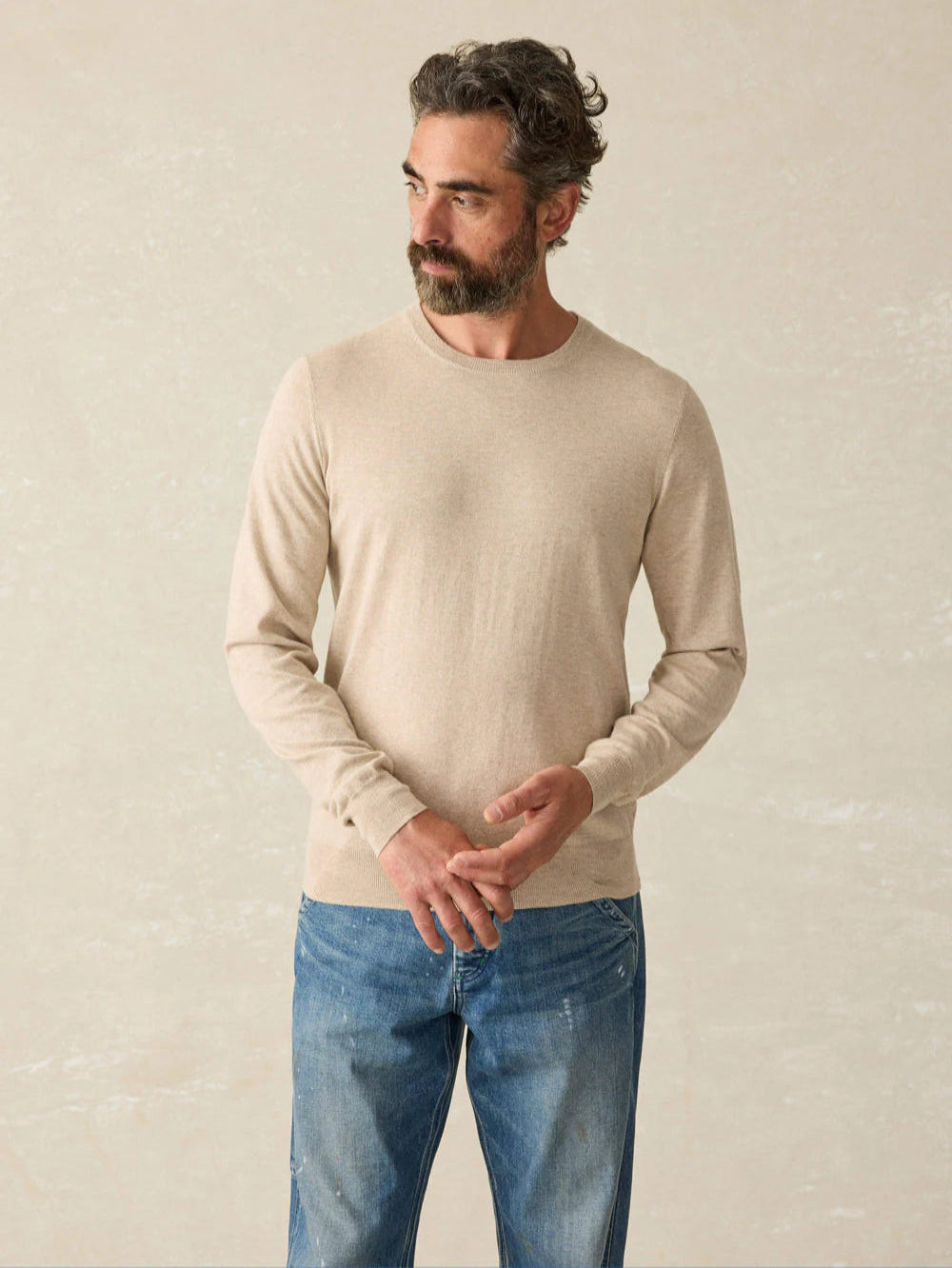 Faherty Movement Crewneck Sweater - Soft Dune Heather