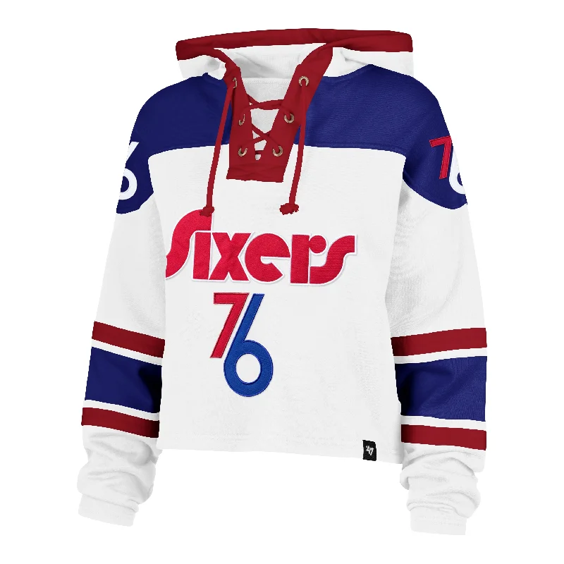 Graphic print men sweatshirt with cool designs PHILADELPHIA 76ERS CITY EDITION CROPPED SUPERIOR '47 LACER HOOD WOMENS