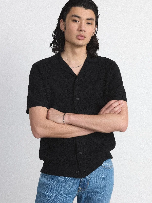 The Knit Camp Collar Shirt in Black