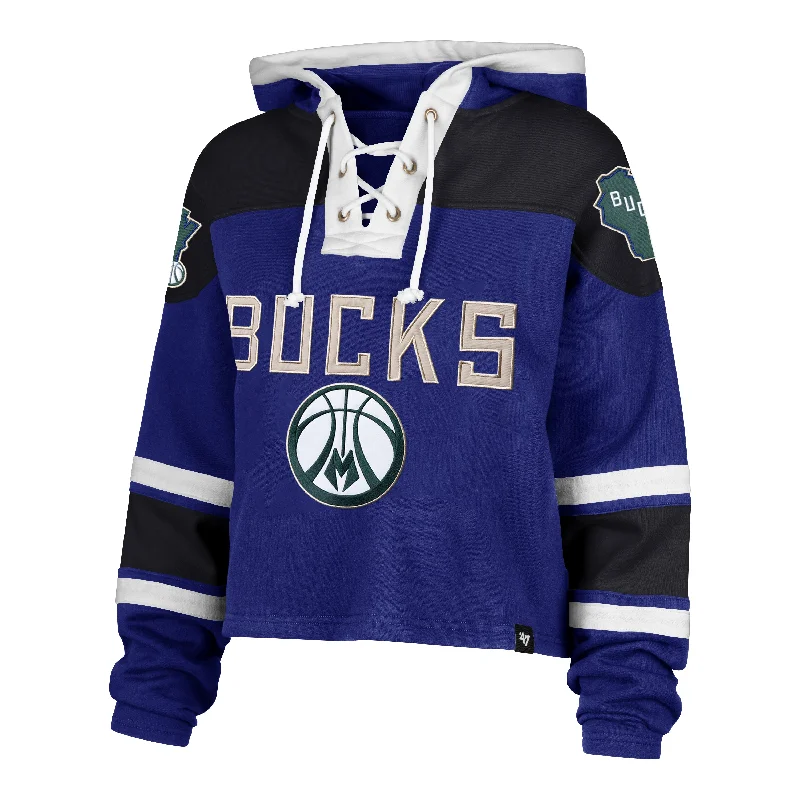 Striped men sweatshirt with a nautical theme MILWAUKEE BUCKS CITY EDITION CROPPED SUPERIOR '47 LACER HOOD WOMENS