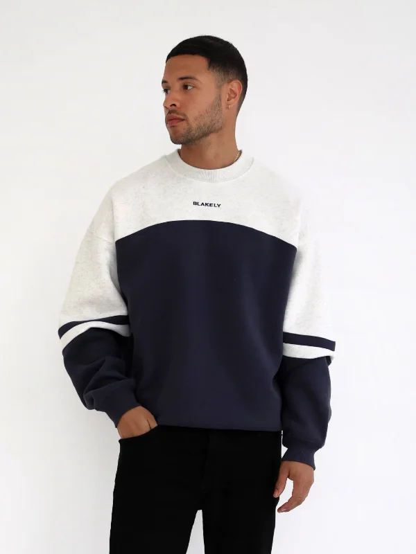 Curved Panel Relaxed Sweater - True Navy
