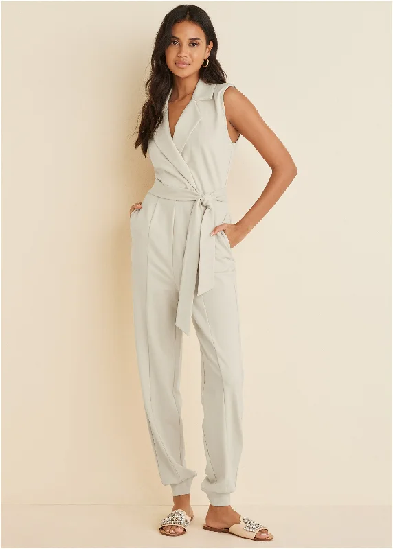 Ponte Collar Jumpsuit - Cream