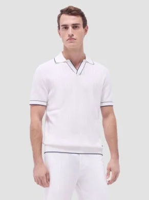 Bugatchi Short Sleeve Johnny Collar Sweater - Chalk