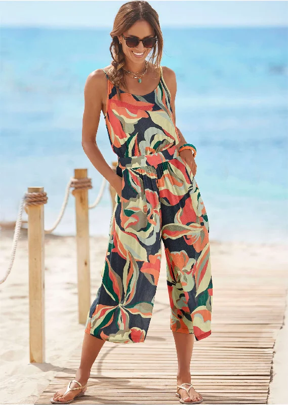 Casual Printed Jumpsuit - Navy Multi