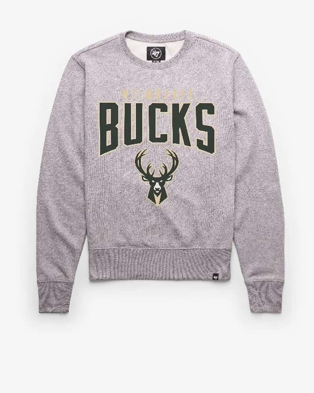 Zip - up men sweatshirt for easy on - and - off MILWAUKEE BUCKS TEAM ELEMENTS ARCH '47 HEADLINE CREW