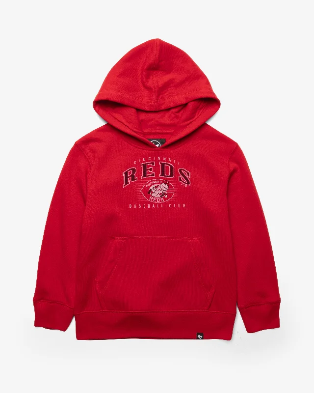 Retro - style men sweatshirt inspired by the 80s CINCINNATI REDS COOPERSTOWN DOUBLE HEADER '47 HEADLINE HOOD KIDS