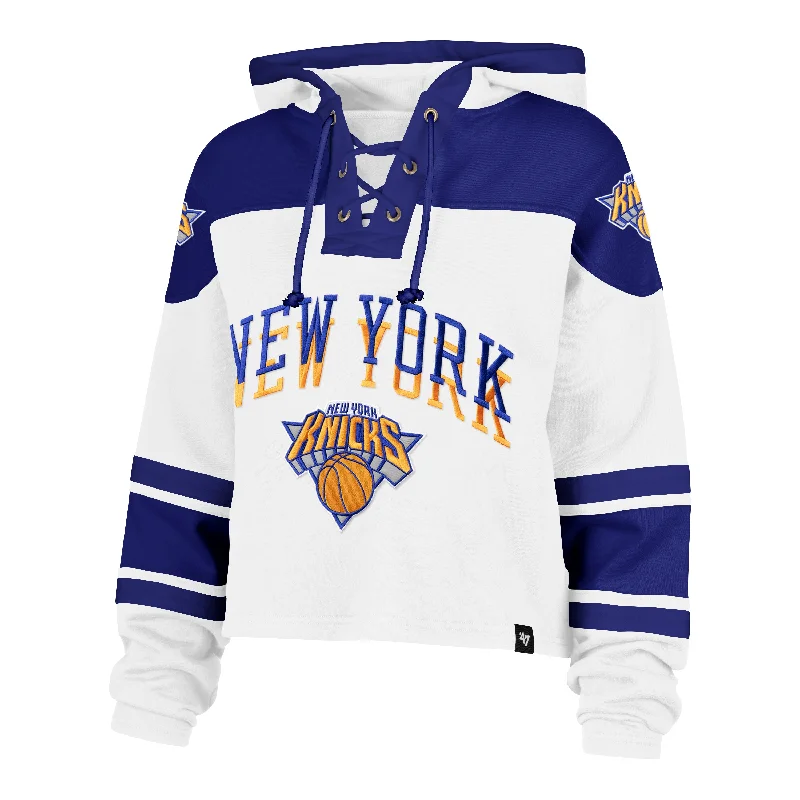 Organic cotton men sweatshirt for eco - conscious buyers NEW YORK KNICKS CITY EDITION CROPPED SUPERIOR '47 LACER HOOD WOMENS