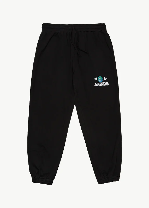 Men's distressed casual cotton pants for a laid - back bohemian style AFENDS Mens Hometown - Track Pants - BLACK
