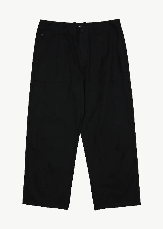 Men's distressed casual cotton pants for a laid - back bohemian style AFENDS Mens Glider - Pleated Pants - Black