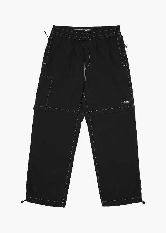 Men's plaid pattern casual wool pants for a preppy winter style AFENDS Mens Valley - Zip Off Spray Pants - BLACK