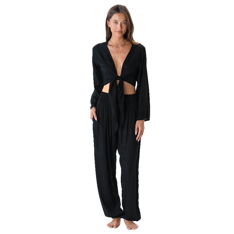 Men's zip - pocket casual canvas pants for added functionality Black Daydreamer Top + Harem Pants Set