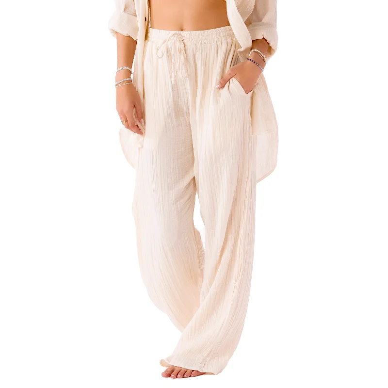 Men's tapered leg casual twill pants for a modern office look Cream Cotton Cabana Pants