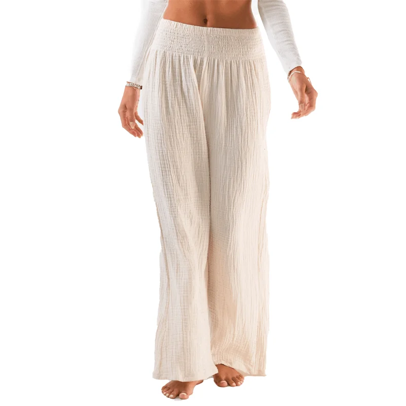Men's pastel colored casual cotton pants for a spring - friendly style Cream Wide Leg Cotton Pants