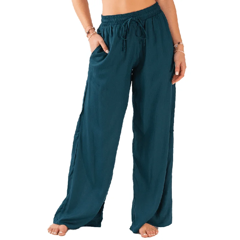 Men's plaid pattern casual wool pants for a preppy winter style Deep Teal Wide Leg Drawstring Pants