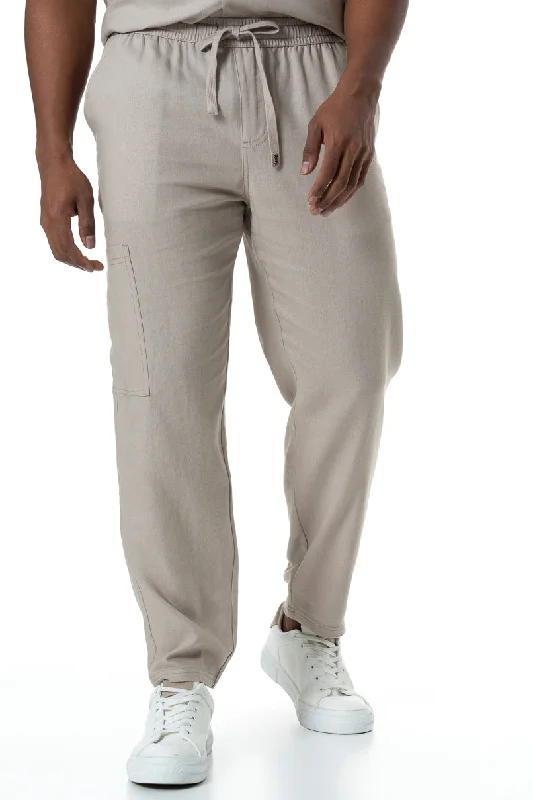 Men's wide - leg casual linen blend pants for a relaxed beachside look Elasticated Waist Pants _ 151907 _ Biscuit