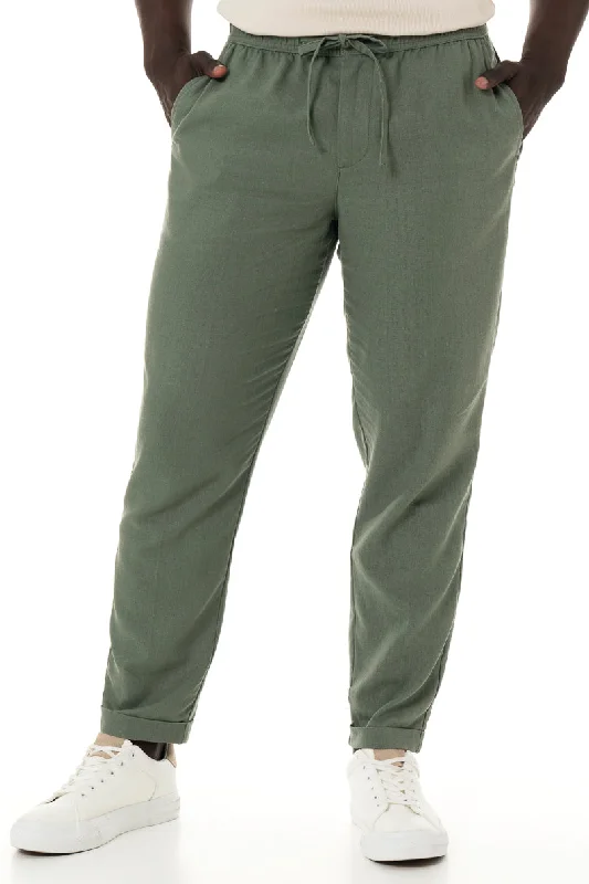 Men's distressed casual cotton pants for a laid - back bohemian style Linen Pants _ 150355 _ Fatigue