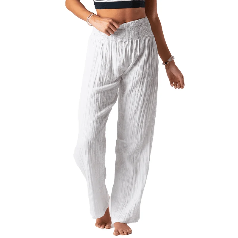 Men's plaid pattern casual wool pants for a preppy winter style White Wide Leg Beach Cotton Pants