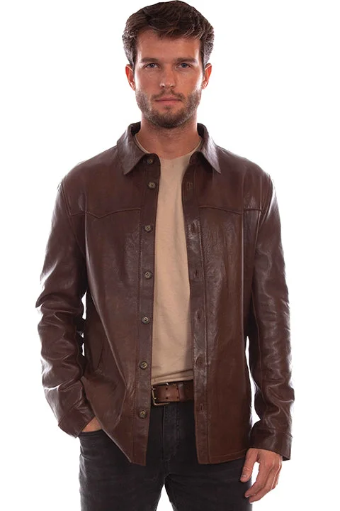 Lightweight men jackets made from recycled nylon for eco - friendly travel Men's Scully Leather Shirt Jacket #1044