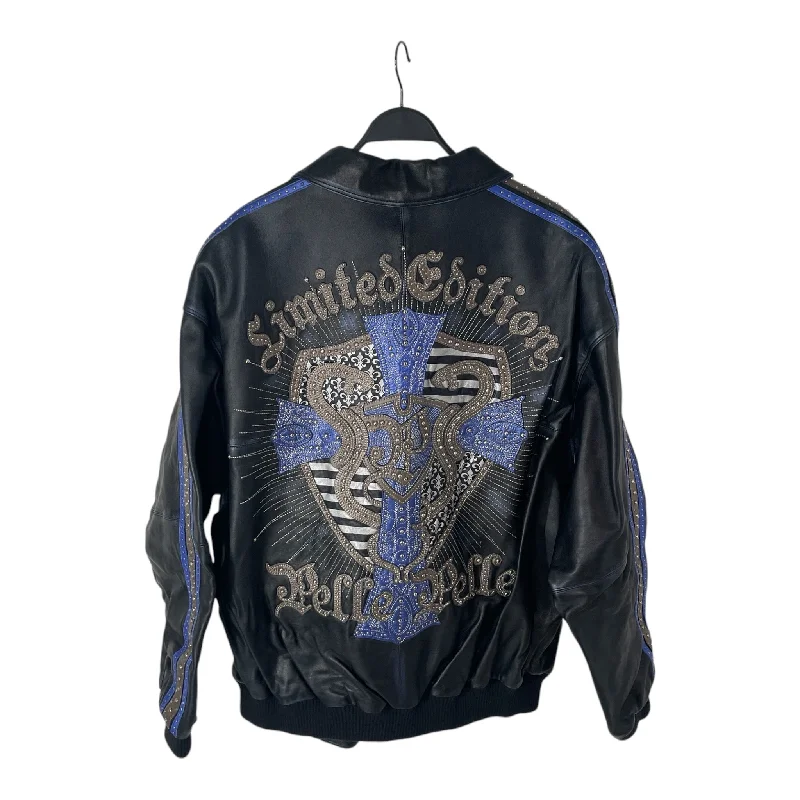Men coats with a detachable faux - fur collar for a trendy and warm touch Pelle Pelle/Leather Jkt/56/Leather/BLK/LIMITED EDITION BLUE CROSS