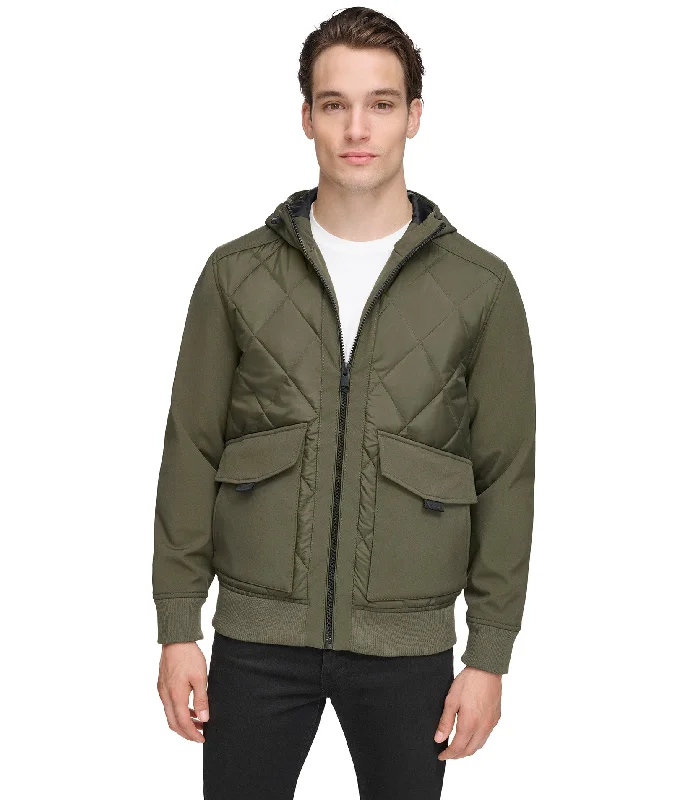Lightweight men coats made of breathable fabric for spring and autumn Mixed Media Hooded Bomber