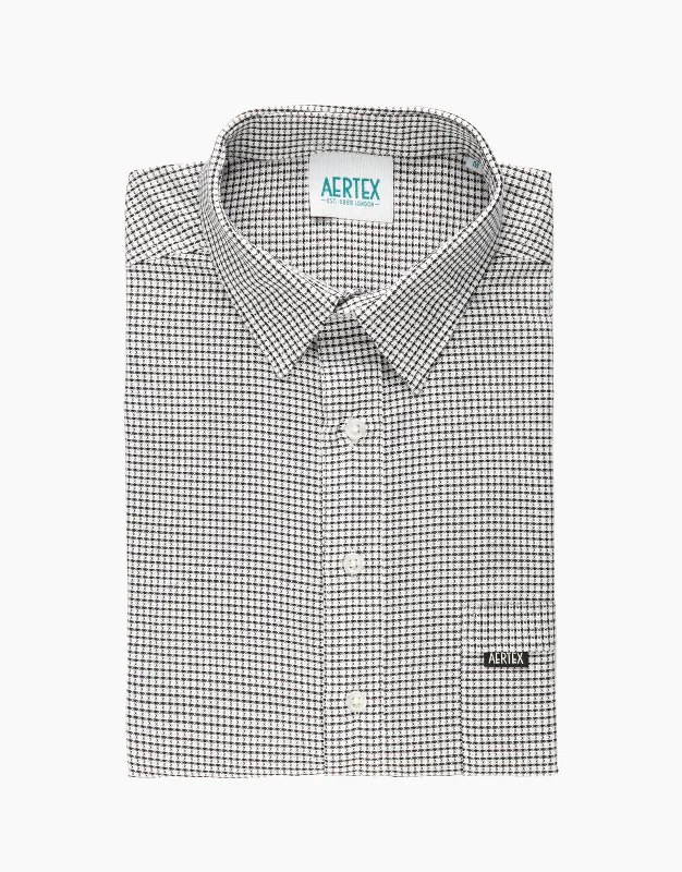 Men's color - block polo shirts with a bold fashion statement Aertex Taunton Black Micro Check Short Sleeve Polo Shirt