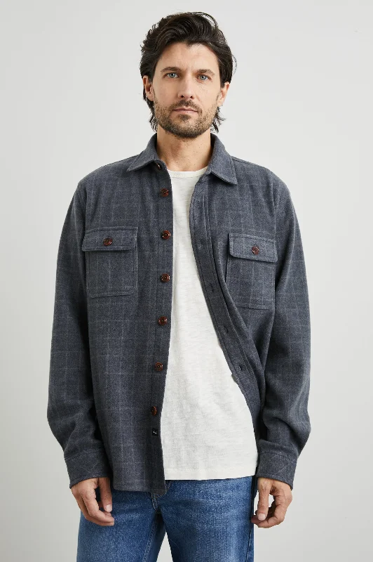 Men coats with a water - resistant finish for light rain and splashes ALDER SHIRT - NAVY JASPE CHECK