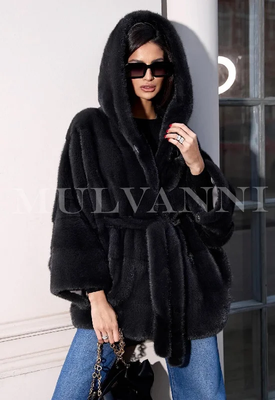 Waterproof men coats with taped seams for heavy rain and snow days ALEXANDRA Hooded Mink Coat