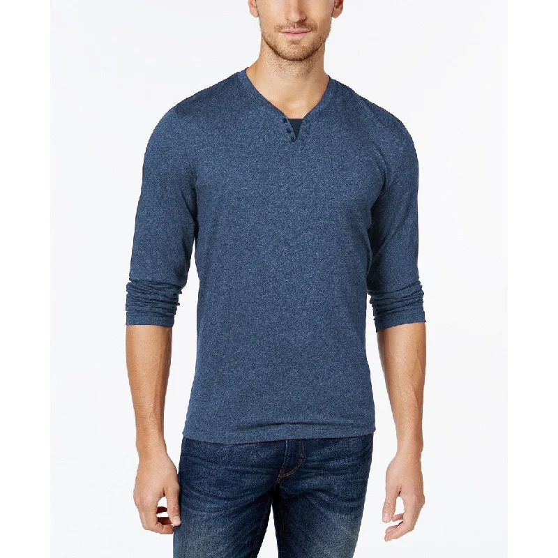 Men's polo t - shirts with a contrast collar for a preppy look Alfani Men's Heather Long-Sleeve Split Crewneck T-Shirt Extra Large
