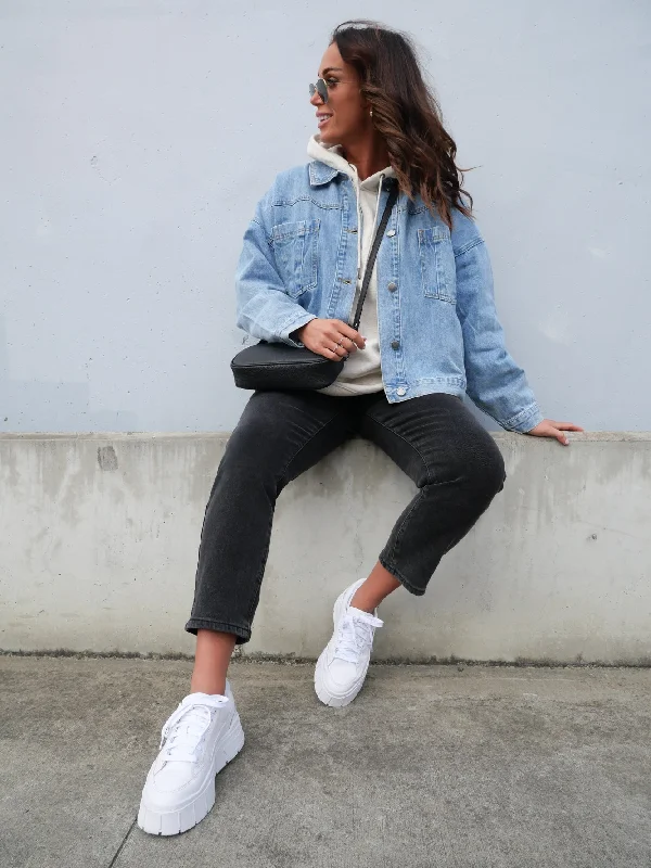 Bomber men jackets with ribbed cuffs for a classic 80s style All About Eve Sydney Jacket Light Blue