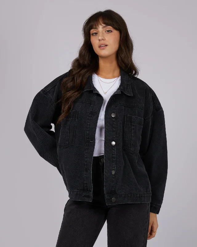 Slim - fit leather men jackets with a distressed finish for a rugged look All About Eve Sydney Jacket Washed Black