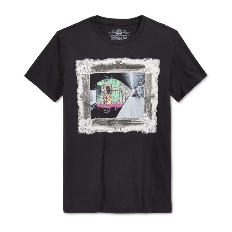 Men's lightweight performance t - shirts for running marathons American Rag Mens Subway Station Graphic T-Shirt, Black, Small