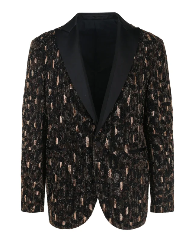 Men Blazers with Geometric Patterns for a Modern Edge​ Beaded Embellished Animal Patterned Blazer