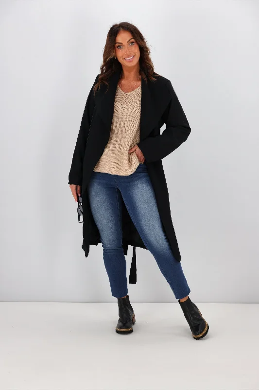 Lightweight men coats made of breathable fabric for spring and autumn Betty Basics Christina Wrap Coat Black