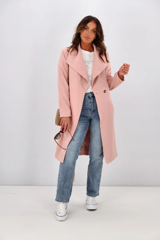 Men coats with a detachable faux - fur collar for a trendy and warm touch Betty Basics Christina Wrap Coat Powder Petal