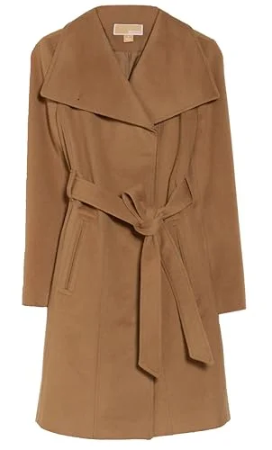 Men coats with a hooded design for added protection against the elements Michael Michael Kors Wool Belted Wrap Solid Camel Coat