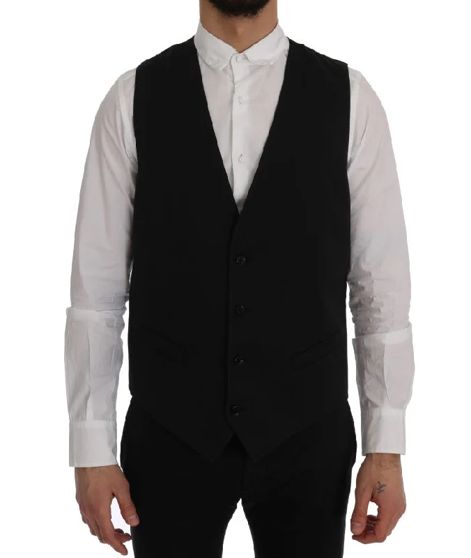 Men coats with a quilted pattern for added texture and warmth Dolce & Gabbana Sleek Black Single-Breasted Men's Waistcoat