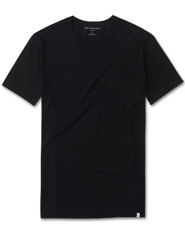 Men's long - sleeve henley t - shirts with button - down plackets Black Short Sleeve Crewneck T-Shirt