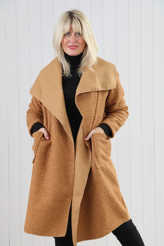 Stylish men coats with a double - breasted design for a formal look Boucle Waterfall Coat