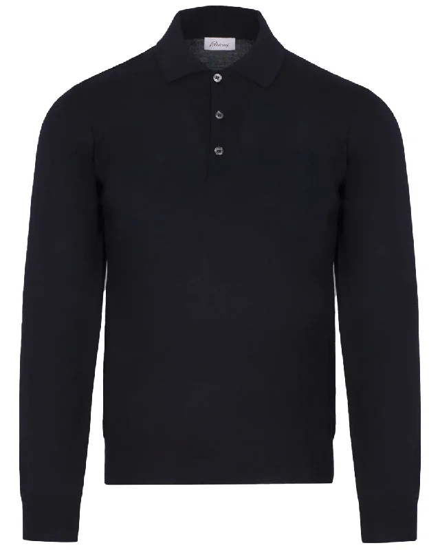 Men's high - collar polo shirts with a modern twist Navy Long Sleeve Polo