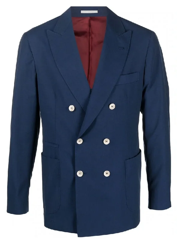 Men Blazers with Striped Patterns for a Business - like Look​ Brunello Cucinelli Men's Double Breasted Blazer In Ink Blue