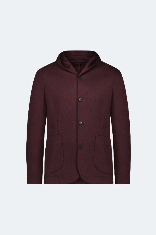 Men coats with a quick - drying feature for active lifestyles Burgundy Knit Hooded Button Sportcoat