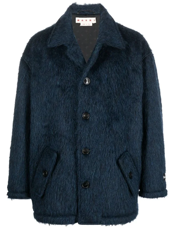 Men coats with multiple inner pockets for convenient storage of essentials Button-Up Faux-Fur Coat