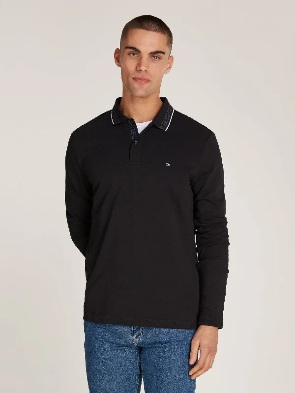 Men's breathable cotton blend polo shirts for summer outings Calvin Klein Tipped Pique Long Sleeve Polo