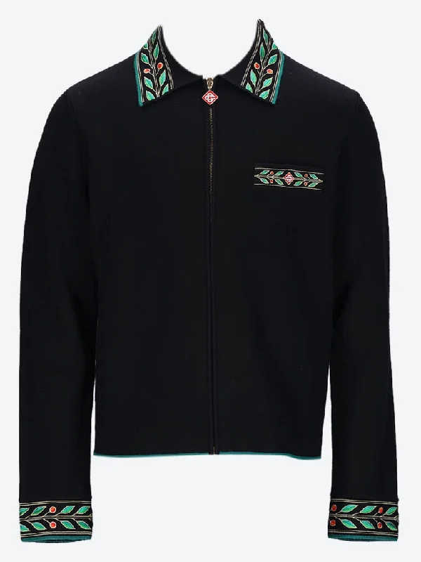 Hooded men jackets with a detachable faux - fur trim for added warmth Merino wool embroidered laurel jacket