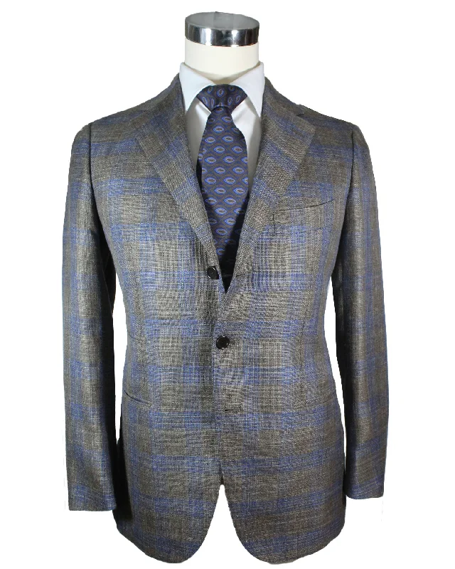 Two - Button Men Blazers in Timeless Designs​ Cesare Attolini Sport Coat Brown Midnight Blue Plaid Blazer EU 50/ US 40