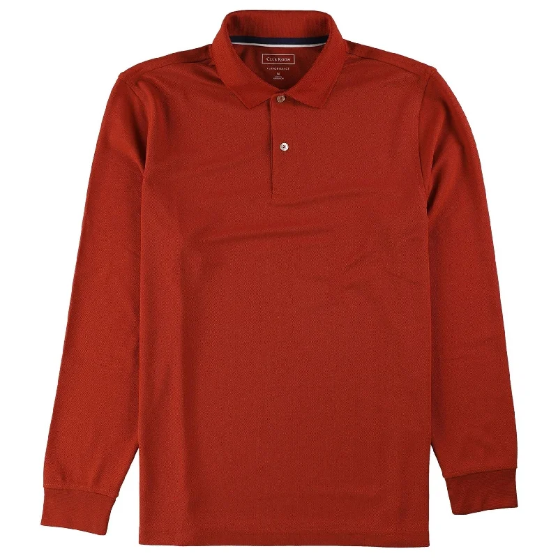 Men's UV - protected polo shirts for outdoor gardening Club Room Mens LS Perfomance Rugby Polo Shirt, Orange, XX-Large