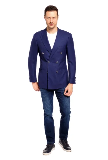 Men Blazers for Motorcycling in Protective and Cool - looking Fabrics​ Slim Fit Blue Textured Blazer Sport Jacket GB-SJ-Reda-F3
